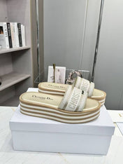 CD DWAY PLATFORM SLIDE IN SAGE GREEN AND WHITE COTTON STRIPED SOLE
