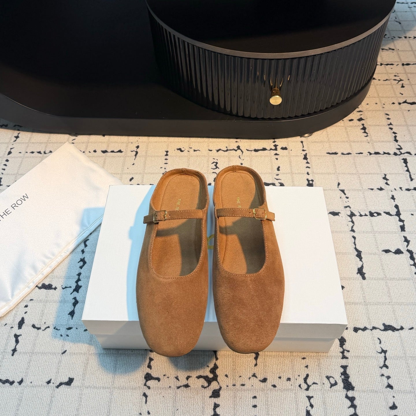 THE ROW 26S MARY JANE MULES 20MM IN CARAMEL BROWN SUEDE