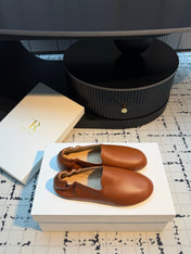 THE ROW 26S LOAFERS IN CARAMEL BROWN CALFSKIN