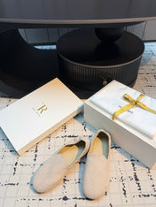 THE ROW 26S LOAFERS IN LIGHT BEIGE CANVAS