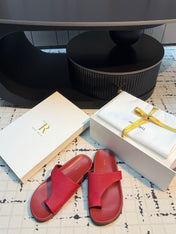 THE ROW 26S THONG SLIDE SANDALS IN DARK RED CALFSKIN