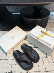 THE ROW 26S THONG SLIDE SANDALS IN BLACK CALFSKIN
