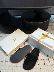 THE ROW 26S THONG SLIDE SANDALS IN BLACK SUEDE