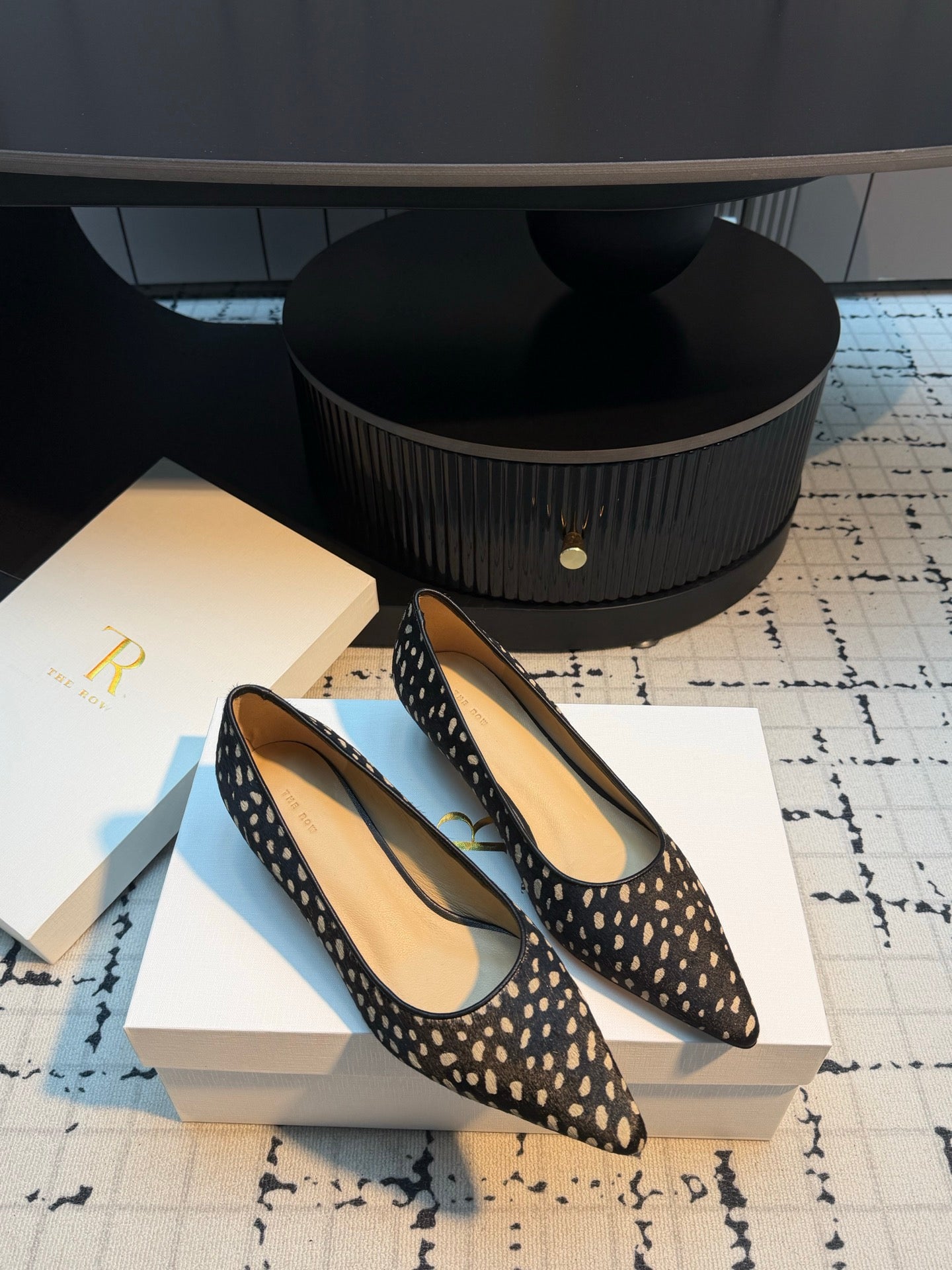 THE ROW 26S POINTED TOE HIGH HEELS 35MM IN BLACK SPOTTED CALF HAIR