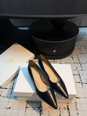 THE ROW 26S POINTED TOE HIGH HEELS 35MM IN BLACK CALFSKIN
