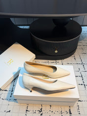 THE ROW 26S POINTED TOE HIGH HEELS 35MM IN IVORY WHITE CALFSKIN