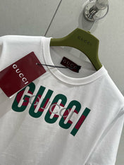 Gucci 2025 Print Short Sleeve T-shirt White Green Red Cotton