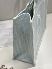DIOR 26S BOOK TOTE BAG 42 IN LIGHT BLUE AND BEIGE BAYADERE FABRIC