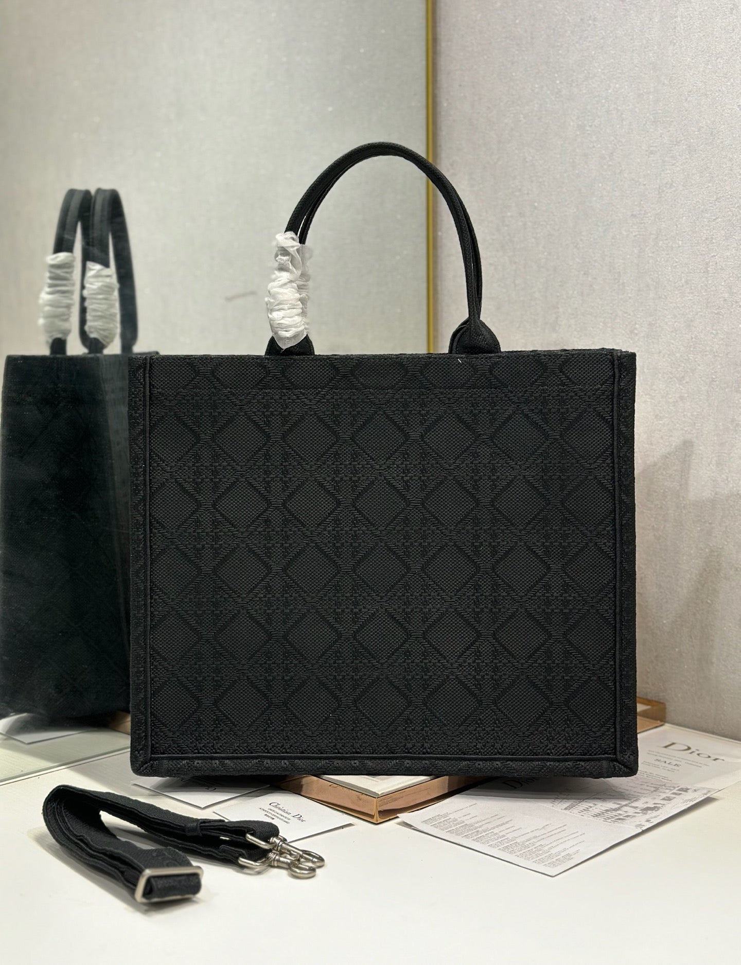 DIOR 26S BOOK TOTE BAG 42 IN BLACK BAYADERE FABRIC