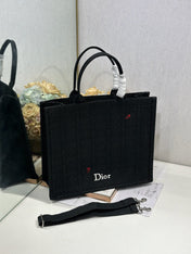DIOR 26S BOOK TOTE BAG 42 IN BLACK BAYADERE FABRIC