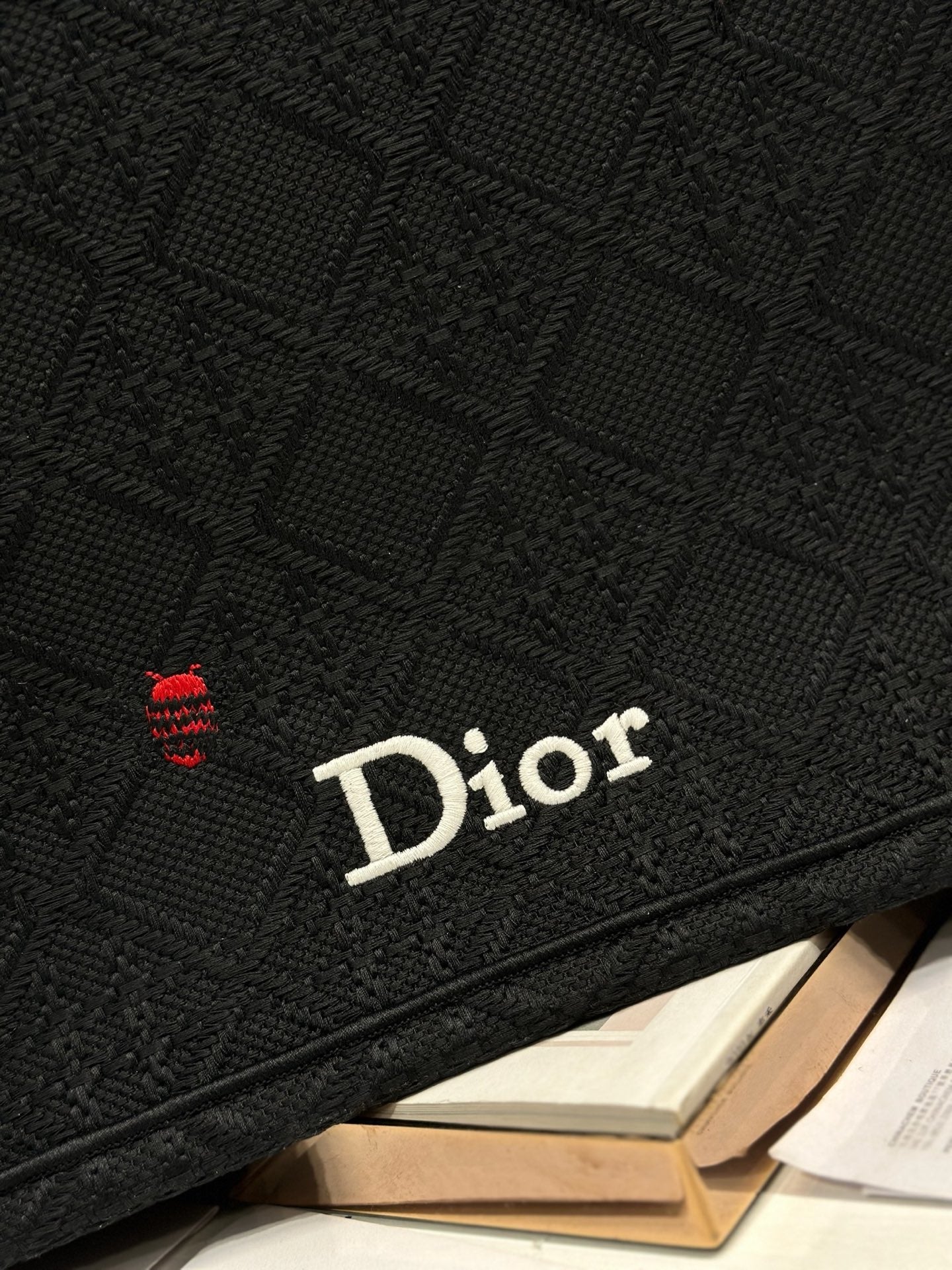 DIOR 26S BOOK TOTE BAG 42 IN BLACK BAYADERE FABRIC
