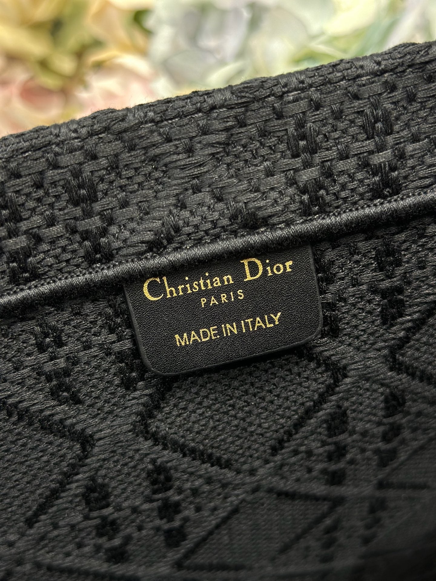 DIOR 26S BOOK TOTE BAG 42 IN BLACK BAYADERE FABRIC