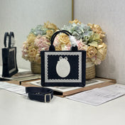 DIOR 26S  BOOK TOTE BAG 20 IN NAVY BLUE AND WHITE FABRIC