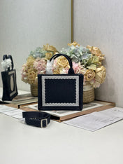 DIOR 26S  BOOK TOTE BAG 20 IN NAVY BLUE AND WHITE FABRIC