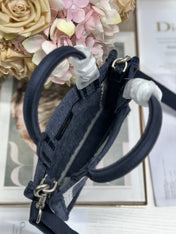 DIOR 26S  BOOK TOTE BAG 20 IN NAVY BLUE AND WHITE FABRIC