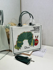 DIOR 26S LARGE BOOK TOTE 42 IN CREAM WHITE AND GREEN WOVEN FABRIC