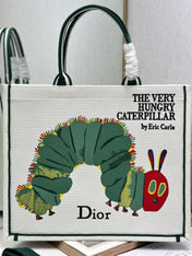 DIOR 26S LARGE BOOK TOTE 42 IN CREAM WHITE AND GREEN WOVEN FABRIC