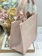 DIOR 26S MINI BOOK TOTE 26 IN LIGHT PINK WOVEN FABRIC