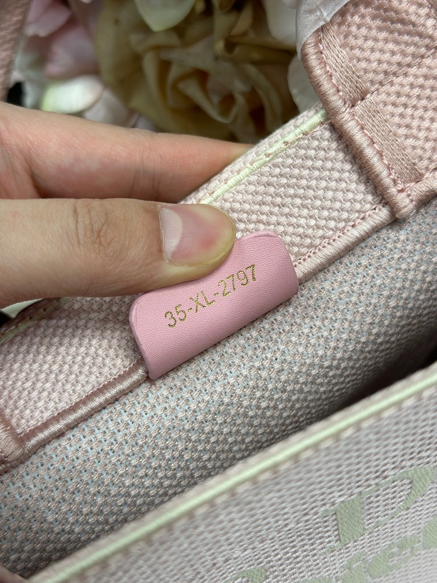 DIOR 26S MINI BOOK TOTE 26 IN LIGHT PINK WOVEN FABRIC
