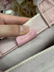 DIOR 26S MINI BOOK TOTE 26 IN LIGHT PINK WOVEN FABRIC