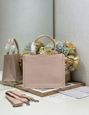 DIOR 26S MINI BOOK TOTE 26 IN LIGHT PINK WOVEN FABRIC
