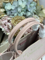 DIOR 26S MINI BOOK TOTE 26 IN LIGHT PINK WOVEN FABRIC