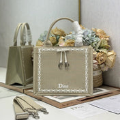 DIOR 26S MINI BOOK TOTE 26 IN BEIGE WOVEN FABRIC