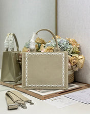 DIOR 26S MINI BOOK TOTE 26 IN BEIGE WOVEN FABRIC