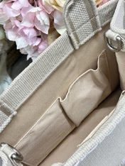 DIOR 26S MINI BOOK TOTE 26 IN BEIGE WOVEN FABRIC
