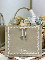 DIOR 26S MINI BOOK TOTE 26 IN BEIGE WOVEN FABRIC