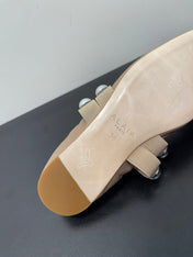 ALAIA BALLET FLATS IN ALMOND BEIGE GLOSSY CALFSKIN WITH SILVER HARDWARE