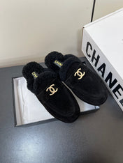 LOAFERS MULE IN BLACK SUEDE AND FLEECE LINING