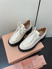 LACE-UP LOAFERS WITH THICK SOLE IN WHITE SHINY SHEEPSKIN