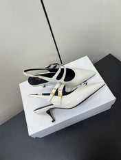 JUDY DOUBLE STRAP MARY JANE SLINGBACK IN WHITE PATENT CALFSKIN