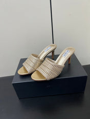 ALAIA HIGH HEEL 25S 70 MM IN GOLD LAMBSKIN WITH WOVEN PATTERN
