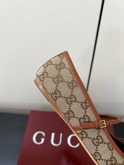 GG MARY JANE 25S IN MINK BROWN CANVAS MIX LAMBSKIN WITH GOLD HARDWARE