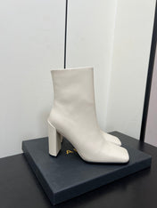 ALAIA 26S SQUARE-TOE BOOTS IN WHITE CALFSKIN