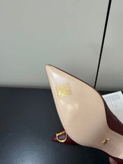 DIOR 26S POINTED-TOE HIGH HEELS 70MM IN DARK RED CALFSKIN GOLD HARDWARE