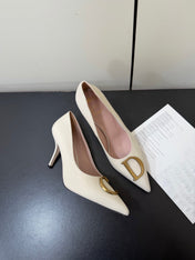 DIOR 26S POINTED-TOE HIGH HEELS 70MM IN CREAM WHITE CALFSKIN GOLD HARDWARE