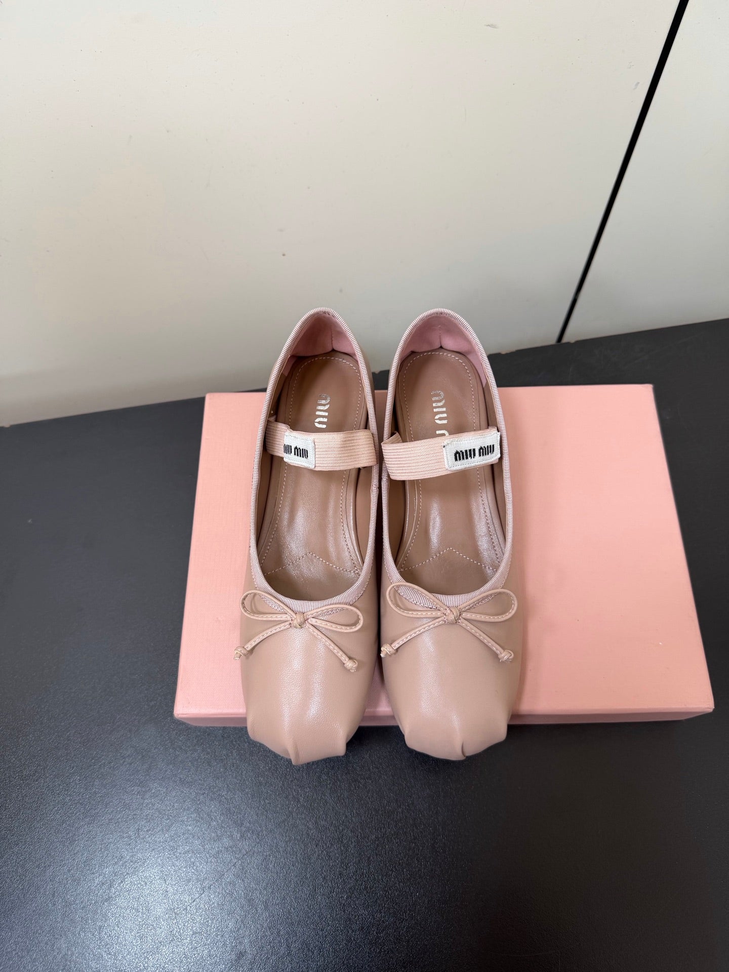 MIUMIU 26S FAIRY BALLET FLATS IN DARK NUDE CALFSKIN