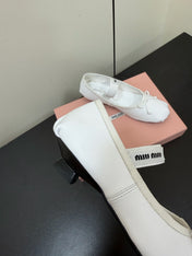 MIUMIU 26S FAIRY BALLET FLATS IN WHITE CALFSKIN