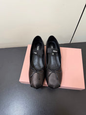 MIUMIU 26S FAIRY BALLET FLATS IN BLACK CALFSKIN