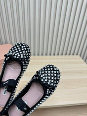 RHINESTONES MARY JANE FLATS IN BLACK SUEDE