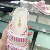 Stripes Casual  Flat Sandals Light Pink White
