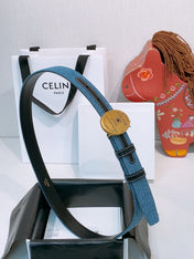 CELINE 26S BELT 25 MM IN BLUE DENIM AND BLACK CALFSKIN 631596