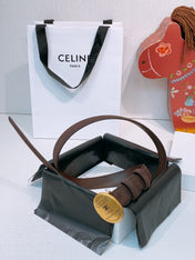 CELINE 26S BELT 25 MM IN DARK BROWN SUEDE 653080