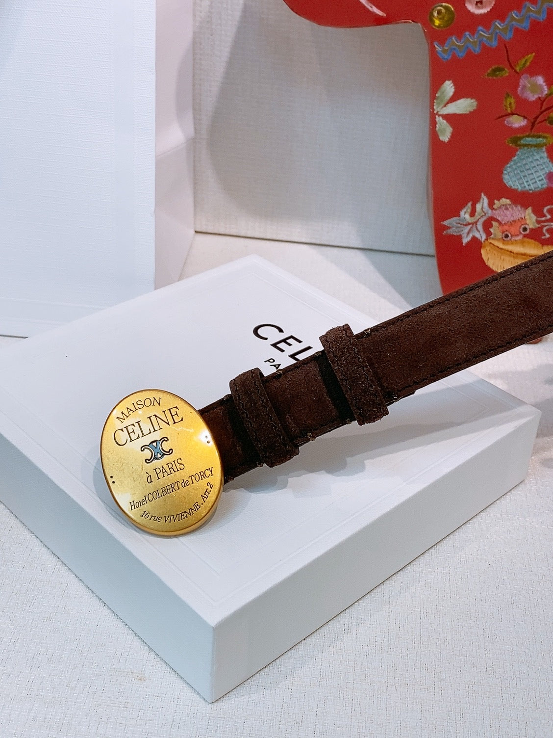 CELINE 26S BELT 25 MM IN DARK BROWN SUEDE 653080