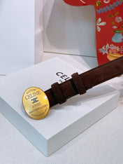 CELINE 26S BELT 25 MM IN DARK BROWN SUEDE 653080