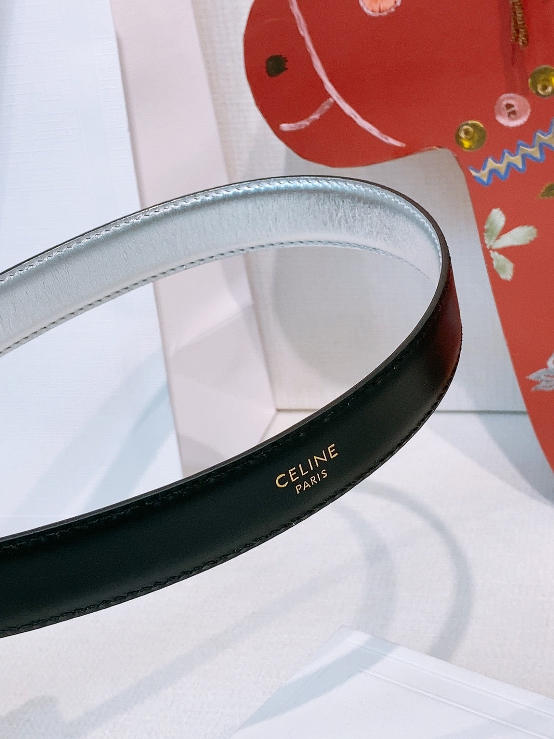 CELINE 26S BELT 25 MM IN SILVER CALFSKIN 653081