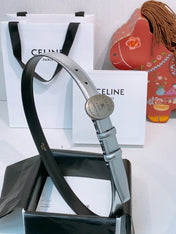 CELINE 26S BELT 25 MM IN SILVER CALFSKIN 653081